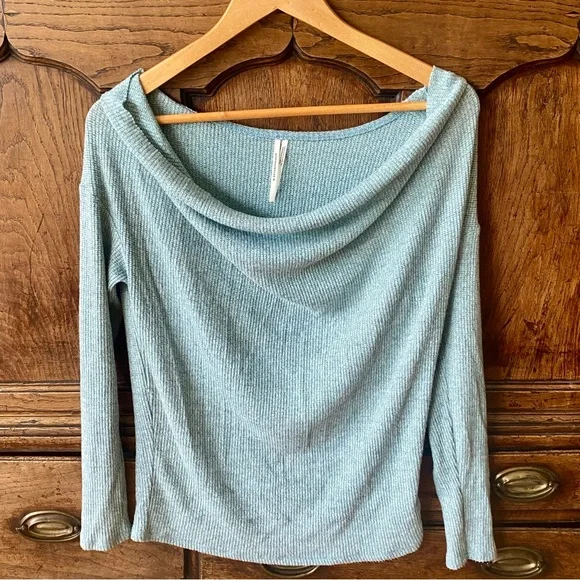 Anthropologie Knit Sweater Ribbed Waterfall Neckline Blue Women - Picture 2 of 4